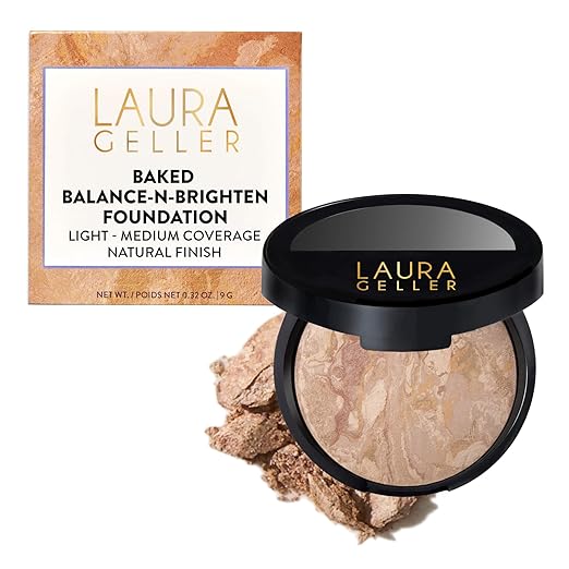 LAURA GELLER Baked Balance-n-Brighten Base de Maquillaje Correctora de Color - Base en Polvo Cocido con Cobertura Acumulable Ligera a Media, Acabado Semimat