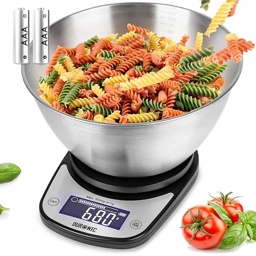 Duronic KS5000 BKSS Báscula de Cocina Digital de Precisión, Máx. 5 kg, Bol
