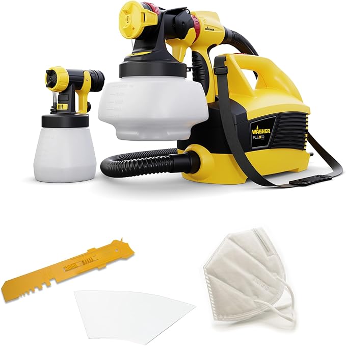 WAGNER pulverizador de Pintura W 690 FLEXiO par plásticas/látex, Barnices y esmaltes, Interiores y Exteriores, 15 m²-6 min, depósito 1800 ml/800 ml, 630 W, Manguera 3,5 m