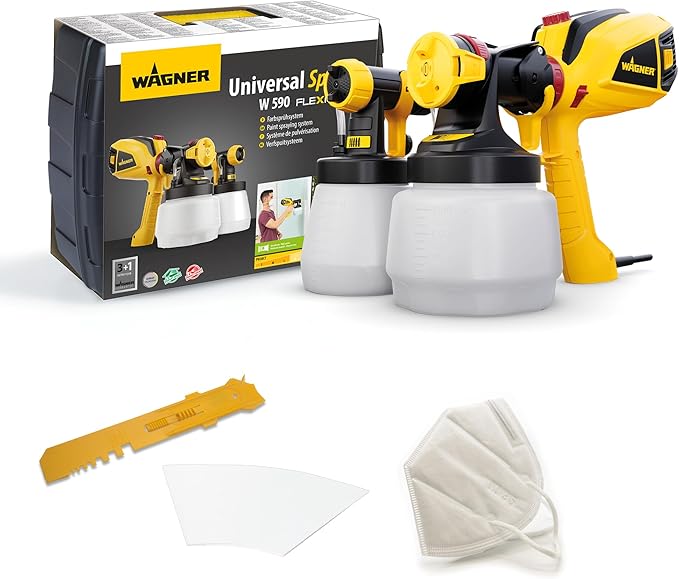 WAGNER pulverizador de Pintura W 590 FLEXiO para plásticas/látex, Barnices y esmaltes Interiores y Exteriores, 15 m²-6 min, depósito 1300 ml/800 ml, 630 W