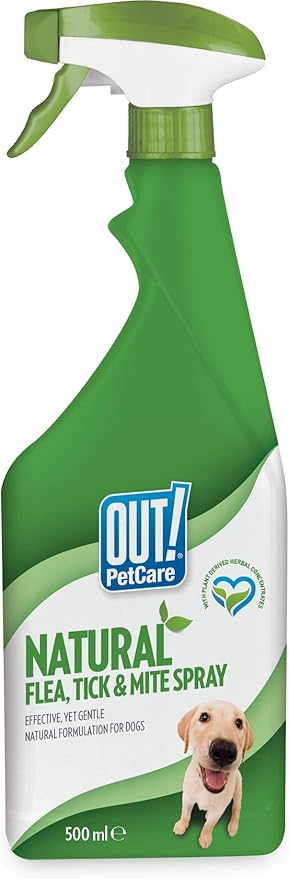 OUT! Spray Natural contra pulgas, garrapatas y ácaros para Perros, 500 ml