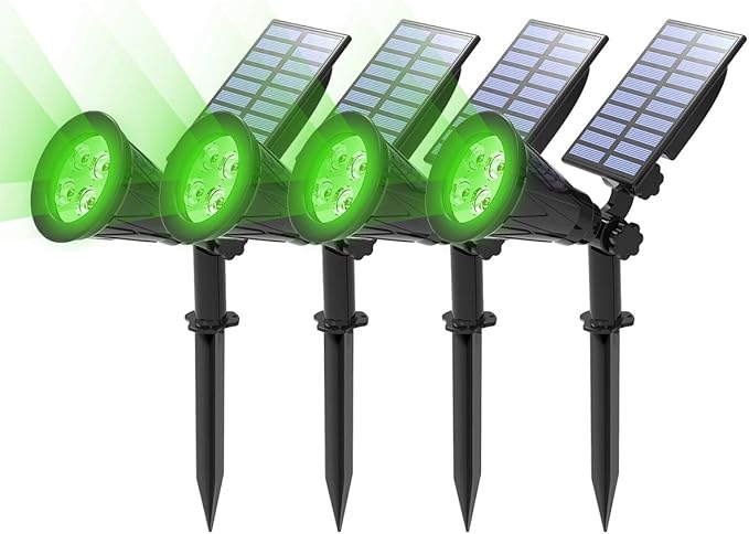 T-SUN 4 Unidades Foco Solar, Impermeable Luces Solares Exterior, Luz de Jardín, 2 Modos de Iluminación Opcionales, ángulo de 180° Ajustable, Luz de Proyecto Solar para Entrada, Camino.