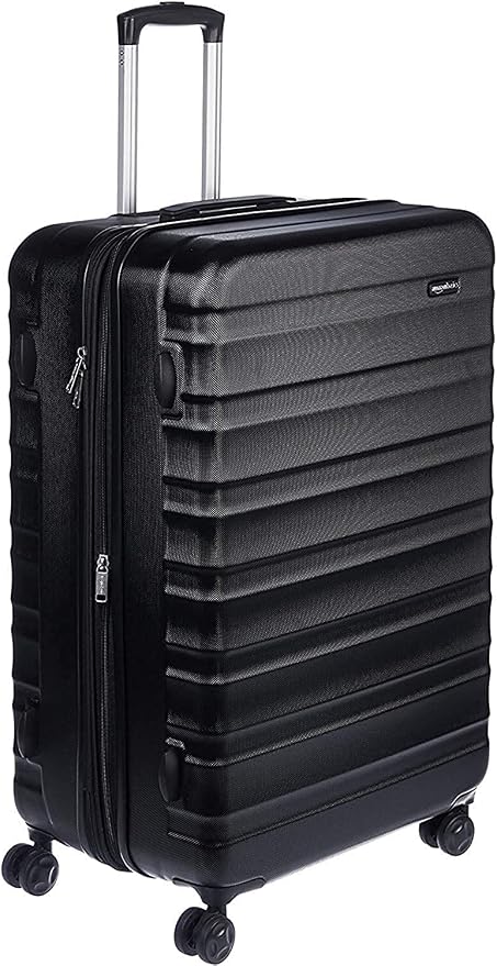 Amazon Basics Maleta Rígida Grande - Equipaje de Viaje Extensible ABS con 4 Ruedas Dobles Giratorias - Resistente a Arañazos y Ligera - 78 x 52,6 x 32cm - Negro