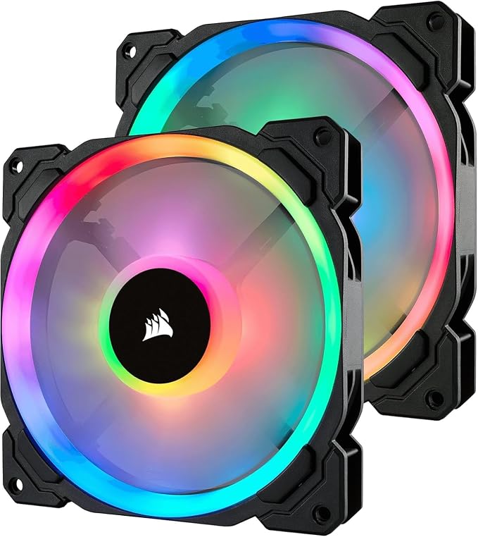 Corsair LL140 RGB Ventilador de PC (140 mm, Doble Halo RGB LED PWM) Paquete Doble con Lighting Node PRO