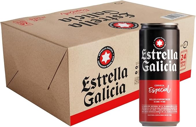 Estrella Galicia Especial - Cerveza Lager Premium, Pack de 24 Latas x 33 cl, Sabor Ligero y Equilibrado, Galardonada Internacionalmente, 5,5% Volumen de Alcohol