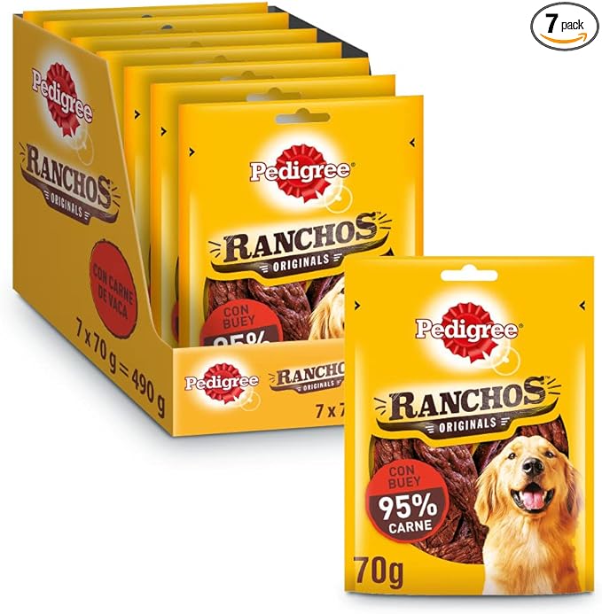 Pedigree Ranchos Snack para Perro, Sabor Ternera (Pack de 7 x 70g)