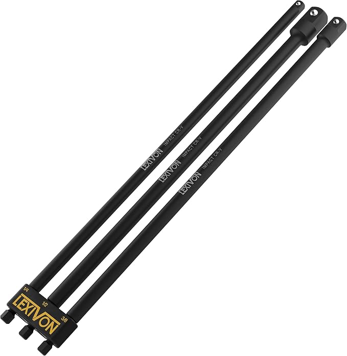 LEXIVON Juego de Adaptadores de Cubo de Impacto, Extensión de 12" con Soporte | 3-Piezas de 1/4", 3/8", y 1/2", Adapta Tu Taladro a la Llave de Tuerca de Alto Impacto [LX-103]