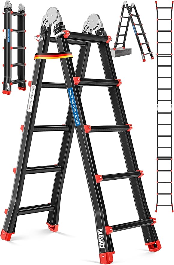 MASKO® Escalera de Aluminio multifunción 5,10m 4x5 peldaños Escalera telescópica ✓ Escalera multifunción ✓ Escalera Plegable