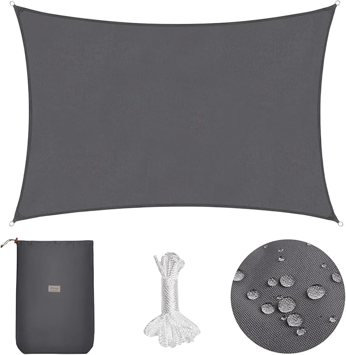 Sekey Toldo Vela Impermeable 2x3m Rectangular – Sin Costura, PES 160g/m², con Anillas de Acero Inoxidable y Efecto Lotus, Resistente a Desgarros y UV 95%, para Balcón Terraza Jardín, Antracita