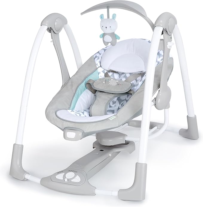 Ingenuity ConvertMe 2 en 1 Columpio Automático Portátil Compacto y Asiento para Bebé, Vibraciones con Batería, Sonidos de la Naturaleza, 0-9 Meses 6-20 lbs (Raylan)