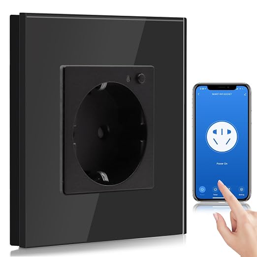 BSEED Enchufe Pared WiFi,Schuko Enchufe inteligente Compatible con Alexa y Google Home,Control de APP y Función de Temporizador,protección de contacto,16A Negro