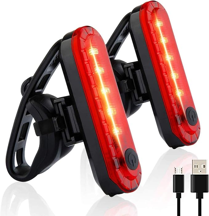 Luz Trasera de Bicicleta (2 pcs), Luz de Destello de Seguridad USB Recargable Ultra Brillante LED Rojo Fácil de Instalar de Alta Intensidad para Bici de Carretera, Cascos