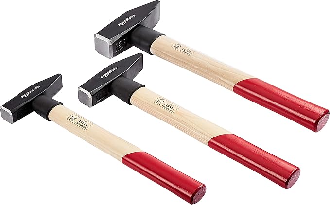 Amazon Basics Juego de martillos de ingeniería con mango de madera de nogal americano, 3 piezas, 300 g, 500 g, 1000 g, Negro