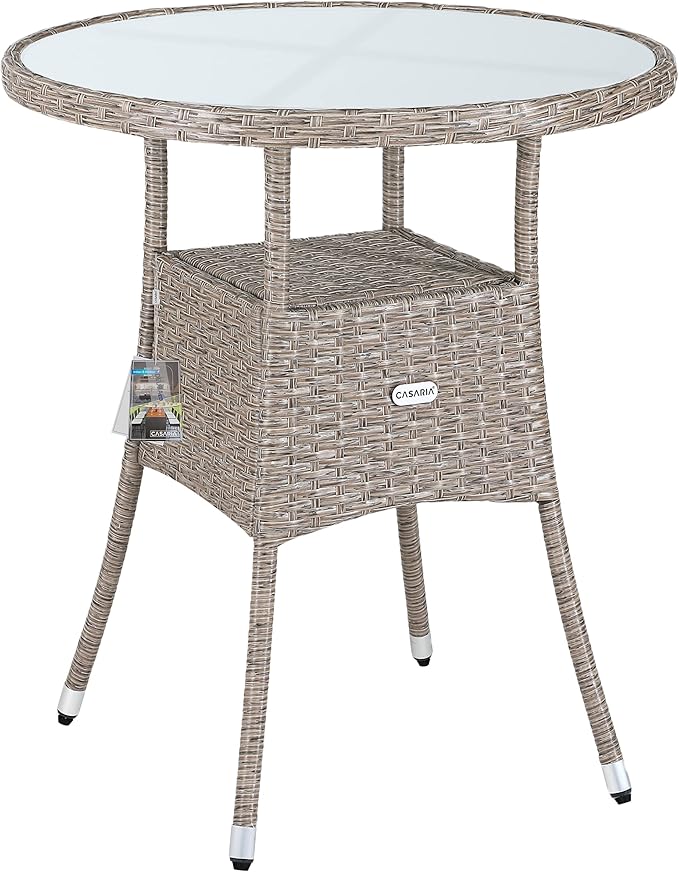 CASARIA® Mesa de Jardin Poliratan 60cm Redonda Altura Regulable Resistente Capacidad Carga 80kg Beig