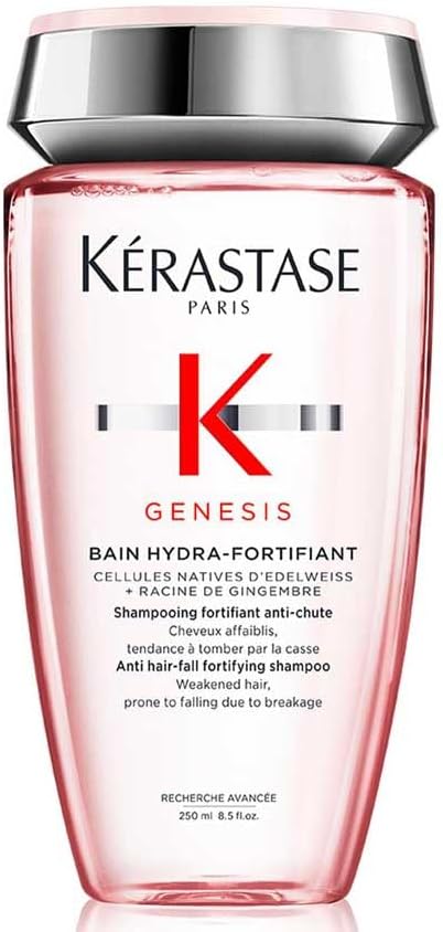 Kérastase Genesis, Champú Fortificante Anticaída, Con Textura En Gel, Limpia y Previene la Rotura, Enriquecido con Edelweiss y Raíz de Jengibre, Para Pelo Fino o Frágil, Bain Hydra-Fortifiant, 250 ml