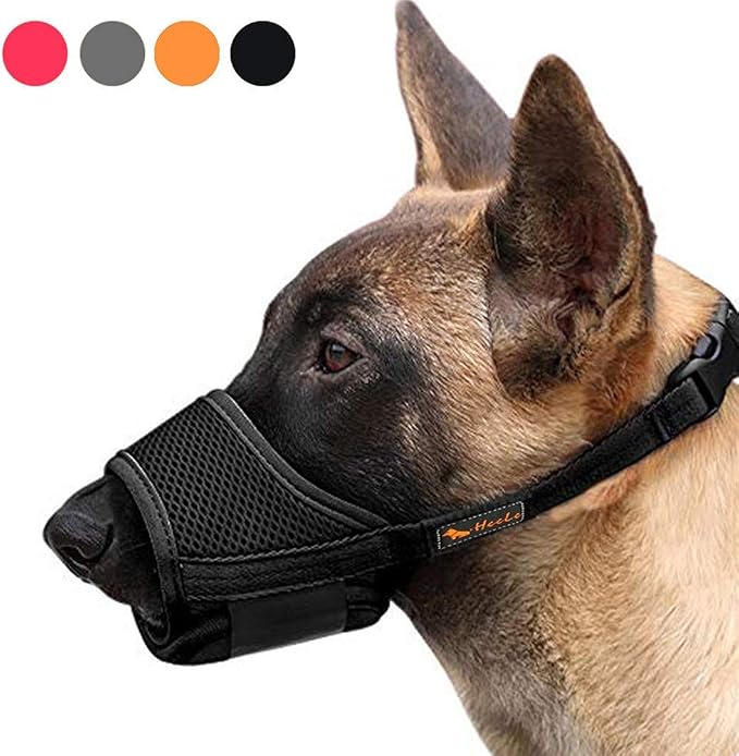 HEELE Bozal para Perros Bozal Perro Anti-Mordedor Fit Bozal para Perros Malla Transpirable con Forma de Boca para Perros, Negro, S