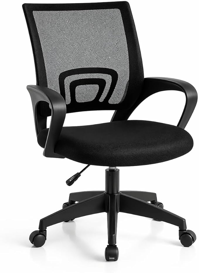 T-LoVendo - Silla de Oficina o Escritorio ergonómica con Soporte Lumbar, Malla Transpirable, Regulable en Altura, Ruedas antiarañazos, Color Negro