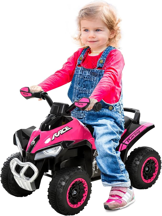HOMCOM Quad Correpasillos para Niños ATV 18-36 Meses Luces y Música Rosa