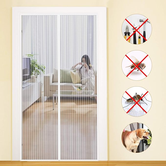 MYCARBON Mosquitera Puerta Magnetica Corredera Cortina Mosquitera Magnética para Puertas Cortina de Sala de Estar Balcón Corredera de Patio (100x220, Blanco)