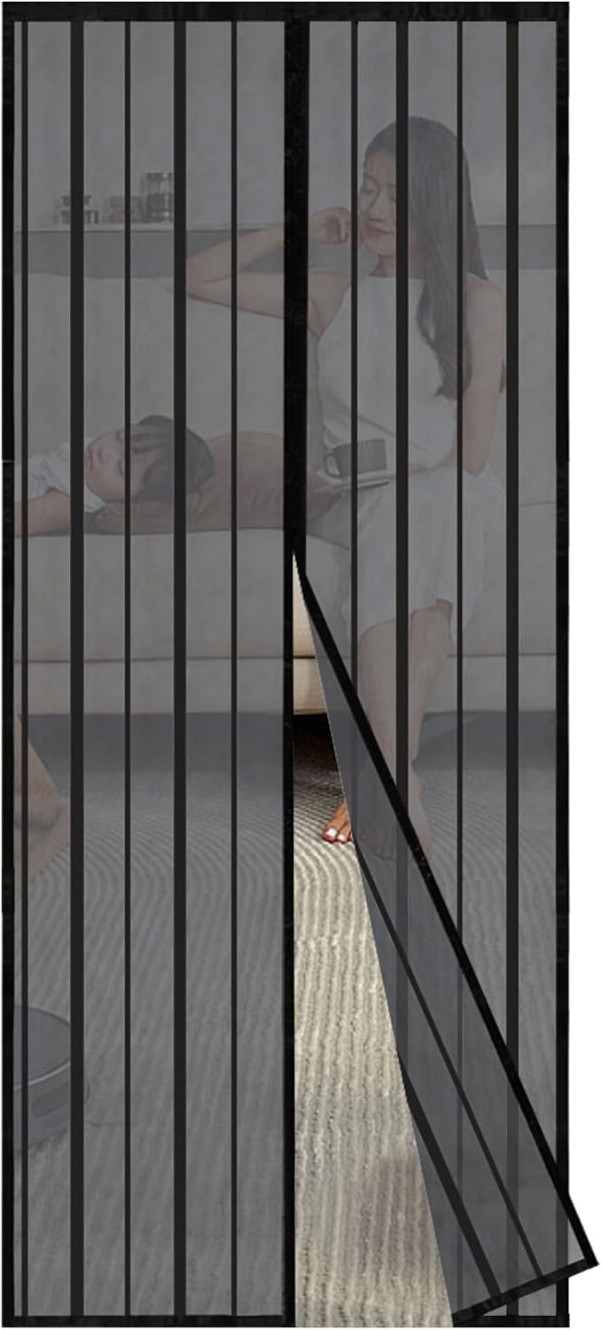 Sekey Cortina Magnética de Puerta a Prueba de Mosquito - 85x225 cm, Negro, Cierre Automático para Madera, Aluminio, Metálico, Balcón, RV