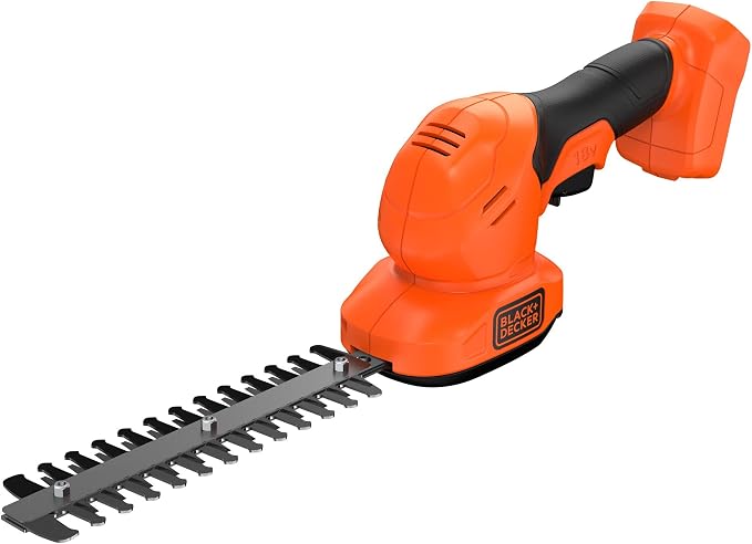 BLACK+DECKER Kit Tijera cortacésped + arreglasetos 18V, Cambio de cuchilla sin herramientas, Hoja de 20 cm, Incluye cuchilla de corte y espada arregla setos, No incluye batería/cargador, BCSS18B-XJ