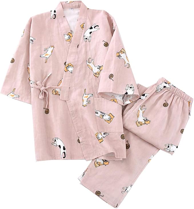 Owlonliine - Disfraz de pijama de kimono japonés para mujer, de algodón puro