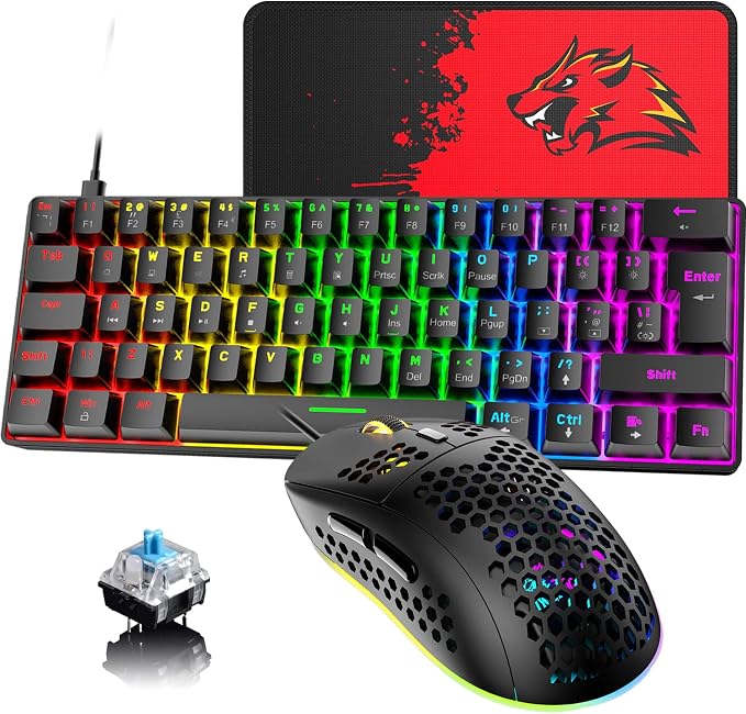 Combo De Teclado Y Ratón para Juegos con Cable-Interruptor Negro,Azul