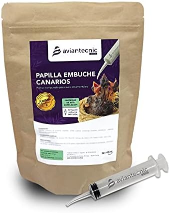 Aviantecnic Papilla Embuche Canarios | Alimento Complementario para Pájaros Ornamentales | 400 g con Jeringa de Embuche Incluida