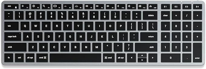 SATECHI Teclado Inalámbrico Slim X2 𝗤𝗪𝗘𝗥𝗧𝗬 𝗨𝗦, Teclado Bluetooth con Keypad Numérico, Retroiluminado y Recargable, para Mac, Windows y Android (Gris, Distribución Americana)