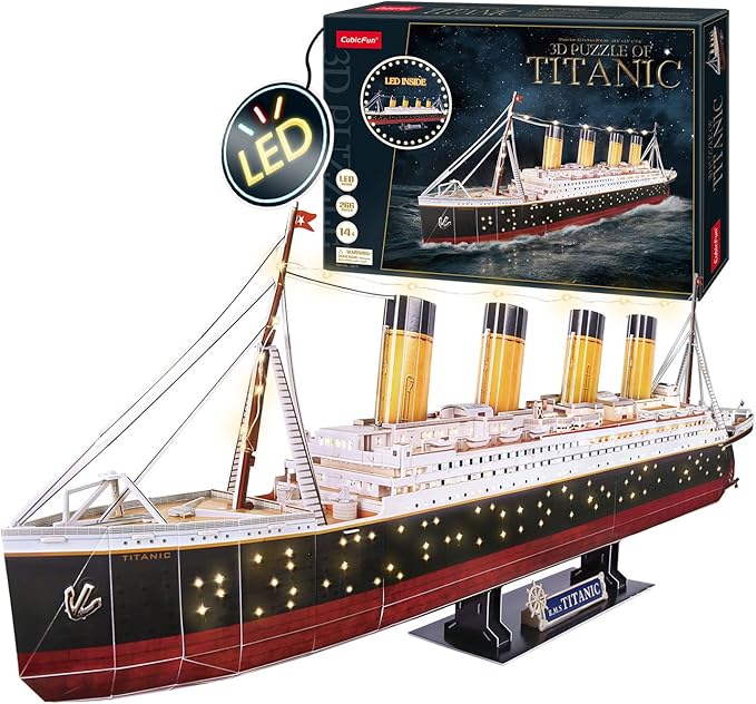 Puzzle 3D Maqueta Titanic LED | Maquetas para Construir Adultos | Maquetas de Barcos | Puzzle 3D Niños y Adultos LED | Puzzles 3D LED | 266 Piezas | Regalos Comunion Niño