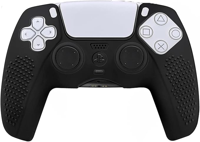 MMOBIEL Cubierta de Piel Antideslizante de Caucho de Silicona con 5 agarres de Pulgar de Diferentes tamaños Compatible con el Controlador DualSense para PS5 - Negro
