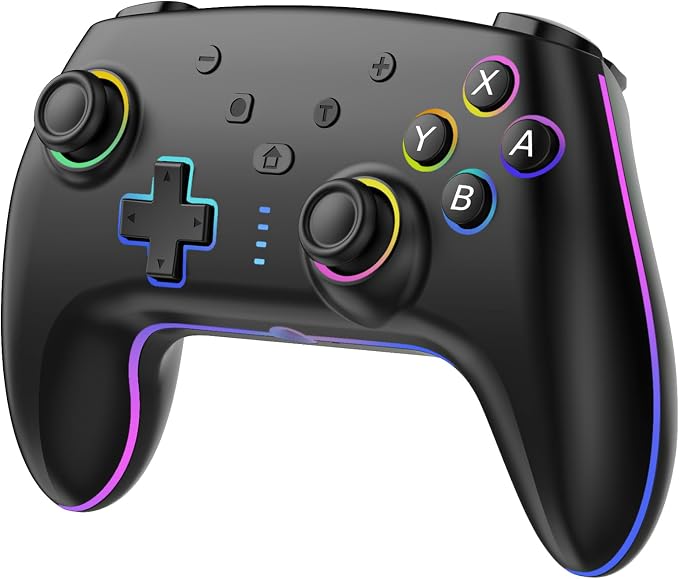 GEEKHAVE Mando Inalámbrico para Switch/Switch 2/Lite/OLED/PC; Controller Switch Pro con Iluminación RGB 7 Colore Cambiantes/Gatillos Effect Hall/Doble Vibración/Turbo, Joystick Ergonómico Preciso