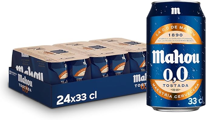 Mahou 0,0 Tostada, Cerveza Lager Sin Alcohol, Pack 24 Latas x 33cl