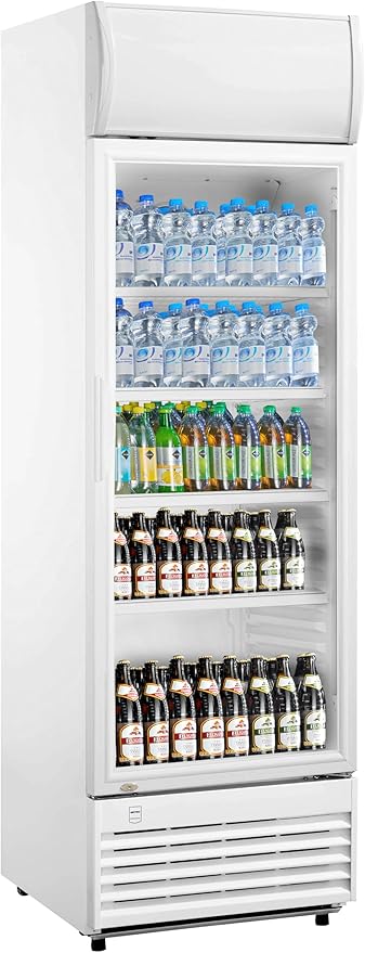 METRO Professional Frigorífico GSC2350, nevera vertical con puerta de cristal, 324 L, blanco, 180 W, iluminación LED, 4 estantes ajustables, gastronomía, bar, restaurant, tiendas
