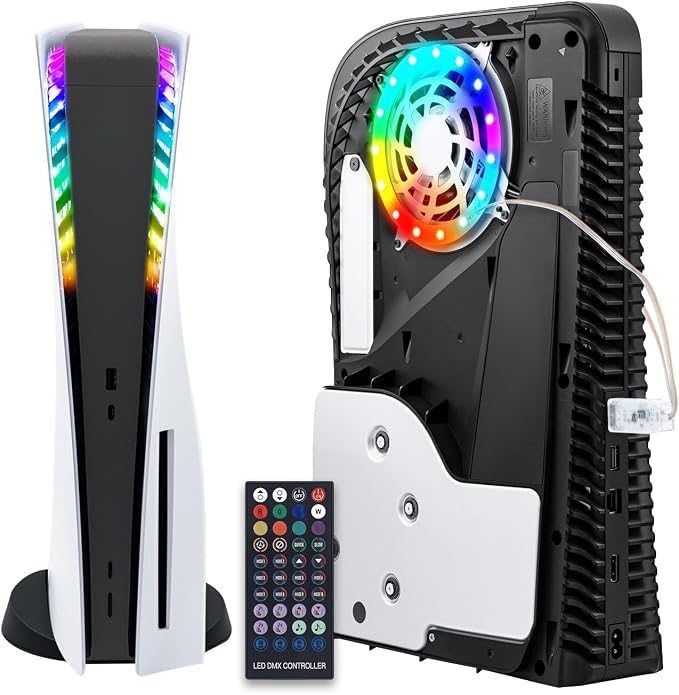 Mcbazel PS5 Pro/PS5 Slim/ PS5 RGB LED Tira de Luces con Control Remoto IR Tira de Luz para Playstation 5 Consola,8 colores y 400 efectos combinados