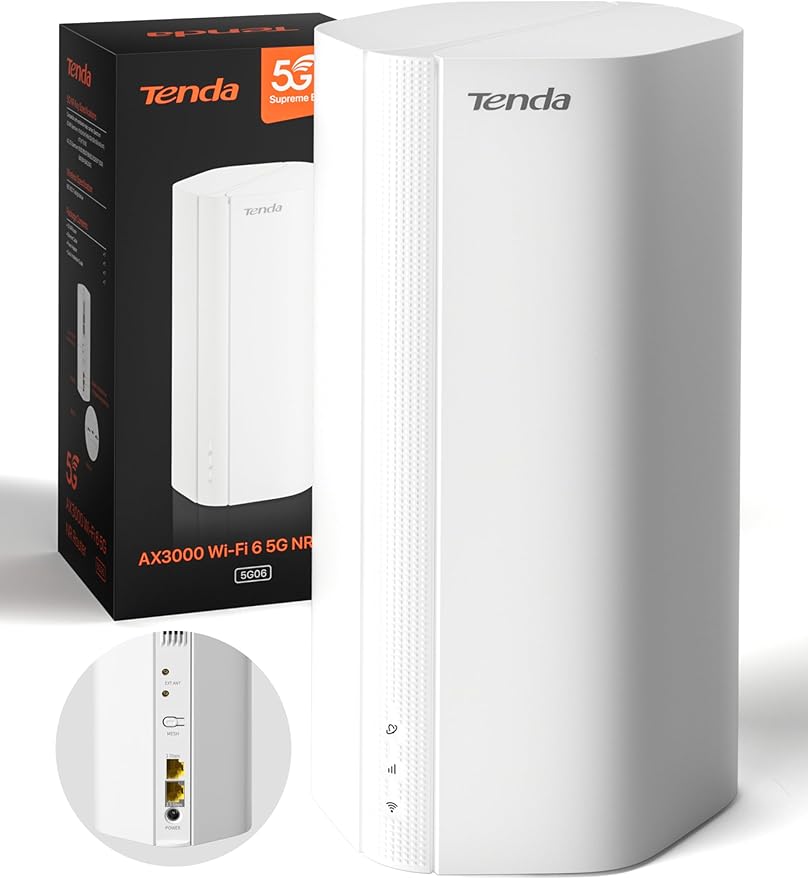Tenda 5G06 Router 5G SIM Portátil, AX3000 Doble Banda WiFi 6, Plug & Play