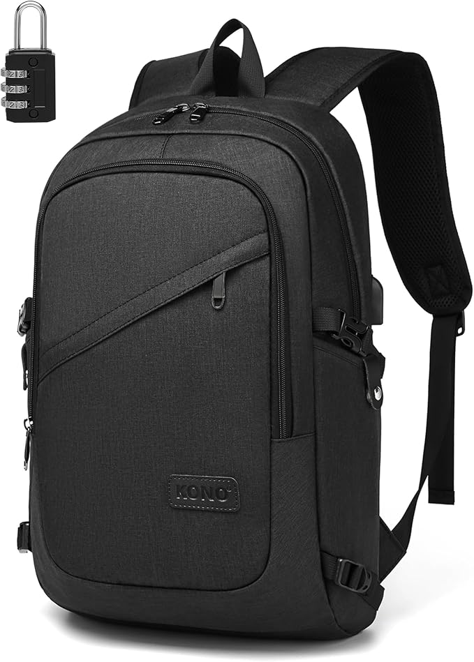Kono Mochila Ordenador Portátil Antirrobo con Candado 15,6" Hombre, Negro