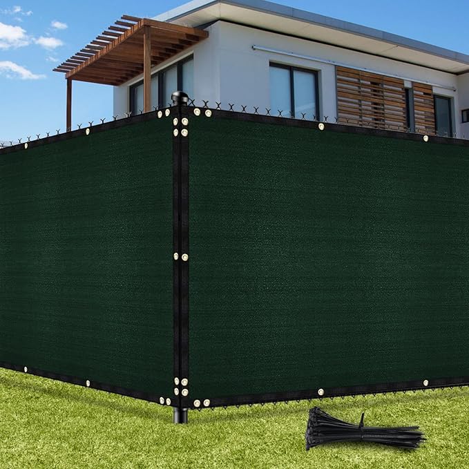 UIRWAY Malla de Ocultacion Jardin Verde 1.5 x 15.24m Malla Sombreo 142 g/m² Densidad HDPE UV Protección para Vallas de Jardín, Terraza, Balcón con Cable (Verde)