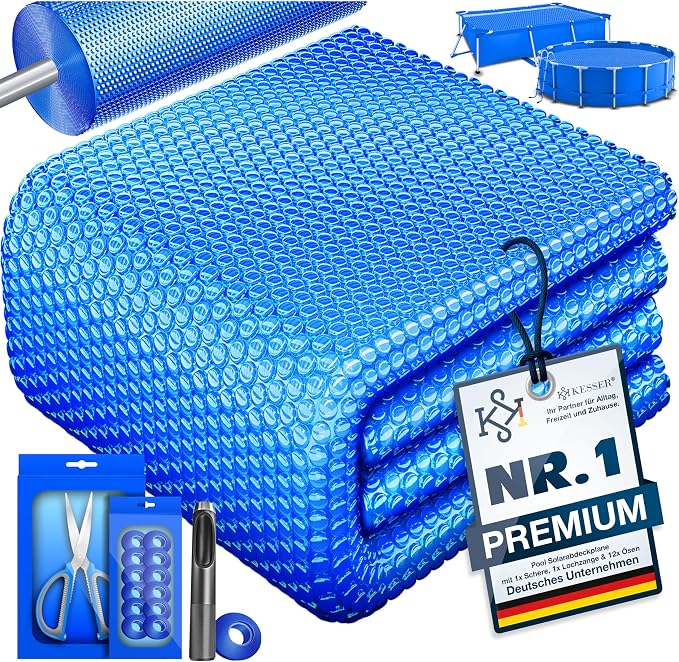 KESSER® Lona Solar para Piscina Redonda Ø 244 cm | Lona Solar de la Piscina Calentamiento de la Piscina de lámina Solar para Calentar el Agua Lona térmica, Azul, 600 x 400cm