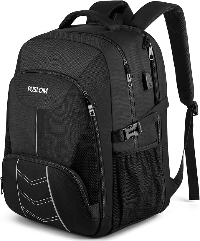 PUSLOM Mochila Hombre Grande, Impermeable Mochila para ordenadores portátiles de 18.4 pulgadas con Puerto USB Antirrobo Bolsa para Negocio Diario Viaje Escolares, Negro