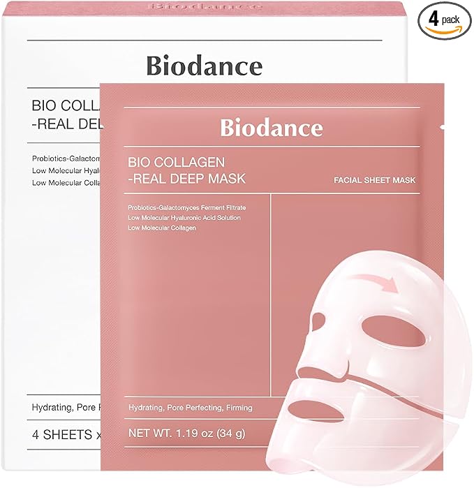 BIODANCE Bio-Collagen Real Deep Mask - Mascarilla Nocturna Hidratante, Minimiza Poros y Mejora la Elasticidad - Mascarilla Facial de Hidratación Profunda con Colágeno - 34g x 4 Unidades