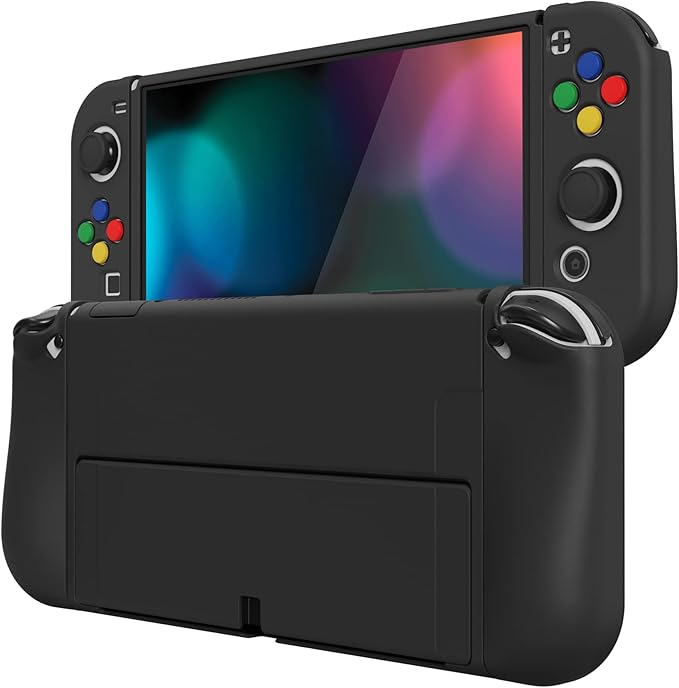 PlayVital Funda Suave para Nintendo Switch OLED - Carcasa Protectora Ergonómica para Joy-con, Grip Antideslizante con Tapas de Joysticks y Botones ABXY & Dirección (Negro)