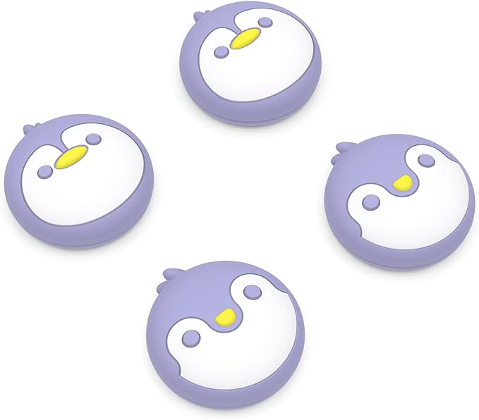 PlayVital Agarres para el Pulgar para ps5 Thumbstick Grip Caps para ps4 Mando Tapas de Agarre para Xbox Series X/S Tapas de Joystick para Switch Pro Control(Pingüino-Violeta Claro)