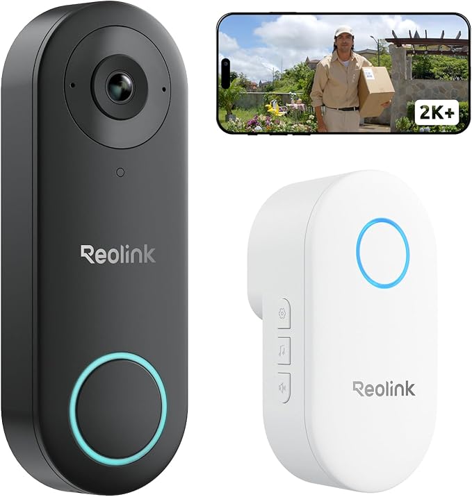 Reolink 2K+ Timbre con Camara Exterior, 2,4/5GHz, Detección/Alerta de Personas Inteligente, Visión Nocturna, Audio Bidireccional, IP65 Impermeable, Admite Tarjeta microSD/Nube, Video Doorbell WiFi