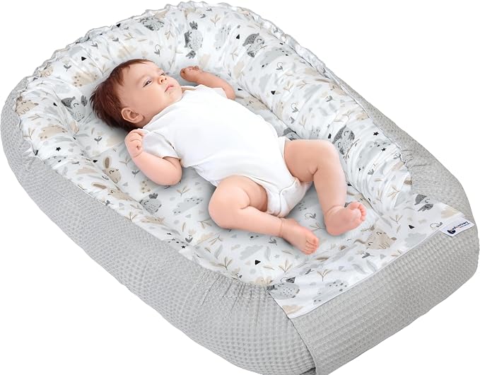 Medi Partners Nido Bebe Recien Nacido Reductor de Cuna - 100x60x15 Portátil o de Viaje de Colecho anticolicos Bilateral Bebés 100% Algodón Gofre (Glade con Gris Gofre)