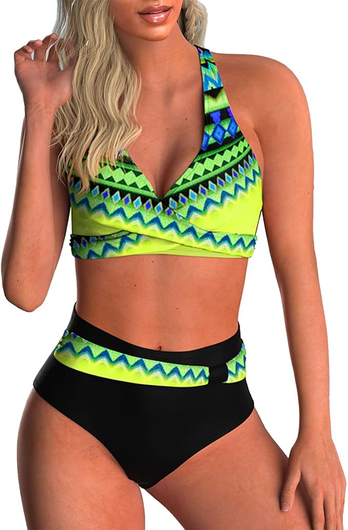 Conjuntos de Bikini para Mujer Traje De Baño Bikini para Mujeres Estampado Floral Cintura Alta Ropa de Playa de Dos Piezas Busto Ajustable Bañador de Baño