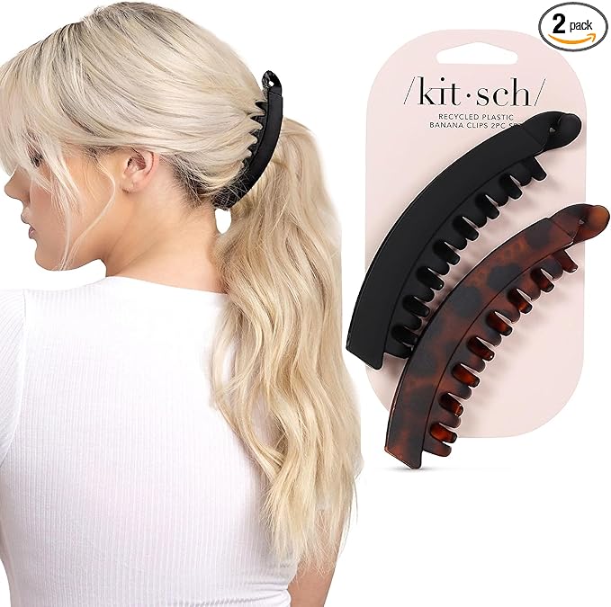 Kitsch Pinza de plátano – Pinzas de pelo estilo retro de los años 80 para mujer, seguras y duraderas, sin arrugas, clips de plátano para peinar, coletas y peinados, accesorios ecológicos para el