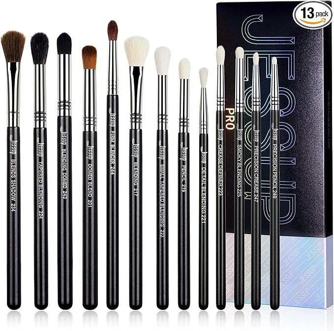 Jessup Brochas de Maquillaje Ojos,Set de Brochas Maquillaje Profesional para Sombras de Ojos,Brocha de Licuadora Maquillaje Sintética Premium,13 Piezas Negro T338