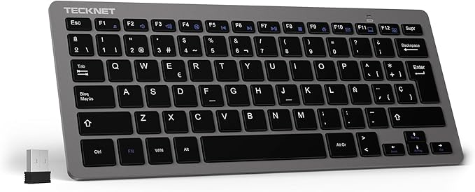 TECKNET Mini Teclado Inalámbrico 2.4G Ultra Delgado, Teclado Inalámbrico USB Ordenador Portátil para PC, Android Smart TV, Laptops (Español,con la Ñ)