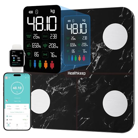 Báscula Grasa Corporal Báscula de Baño Digital, Balanza Bluetooth Inteligente con Análisis (Profundo negro)